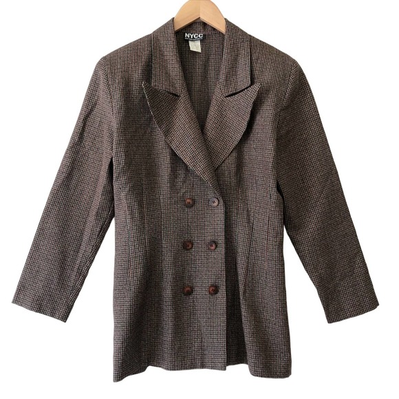Vintage Jackets & Blazers - Vintage 90s Double Breasted Blazer Houndstooth Print Brown Red Women's 12